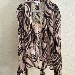 Bar III Sheer Animal Print Blouse - Black, Cream, Tan